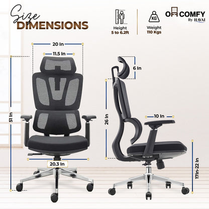 HAVAI Neo High Back Ergonomic Mesh Office Chair |  Multi-Lock Mechanism | Chrome Base | 3D Armrests with PU Pads  | Adjustable Headrest | Breathable Mesh Back (Black