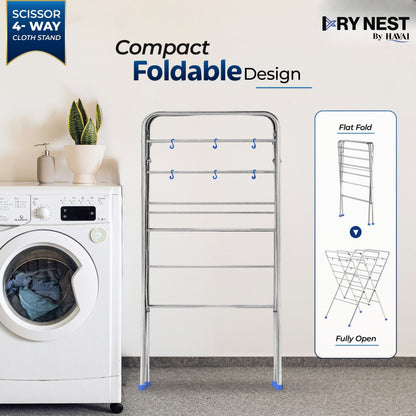 HAVAI DRY NEST 3kg Heavy Duty Premium Cloth Drying Stand | 4-Way Foldable Stainless Steel Clothes Dryer | 20 Rods with Hanger Hooks | 30kg Load Capacity | Strong &amp; Stable | 2 Year Warranty