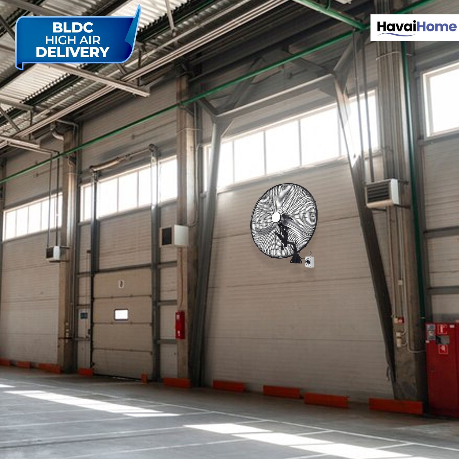 30" BLDC High-Speed Wall-Mount Fan – 3-Blade Design, Energy Efficient (20W-135W), 700-1400 RPM, 18,000 M³/Hr Airflow, 75-Foot Air Throw, 4-Speed Control, 2-Year Warranty