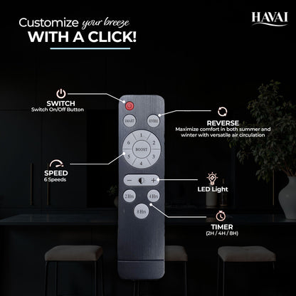 HAVAI Spinel BLDC Ceiling Fan with Decorative Ring | 1200mm, 6 Blades, 25W | Remote Control &amp; 9W LED Light | 2 Years Warranty | Pearl White