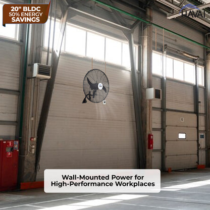 Havai BLDC Wall Mount Fan 20 Inch, 50% Savings On Electricity, High Velocity, Heavy Duty Metal For Industrial, Commercial And Residential Use, Assembly Included , Black