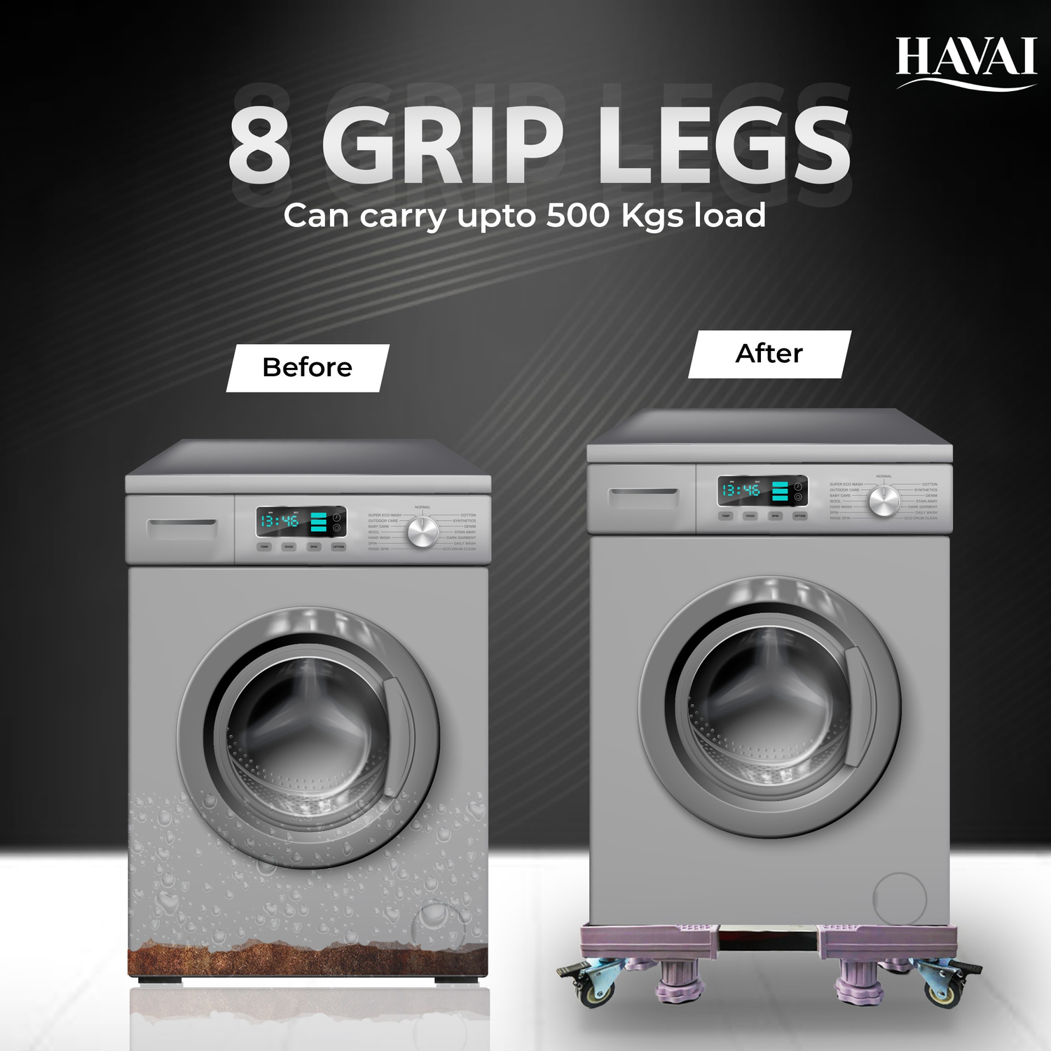 HAVAI Premium Trolley Stand with 4 Wheels 8 Grips For Heavy Duty Adjustable Top Load Washing Machine/Refrigerator/Fridge/Dishwasher/Air Cooler: Colour - Bluish Grey (500 Kg)