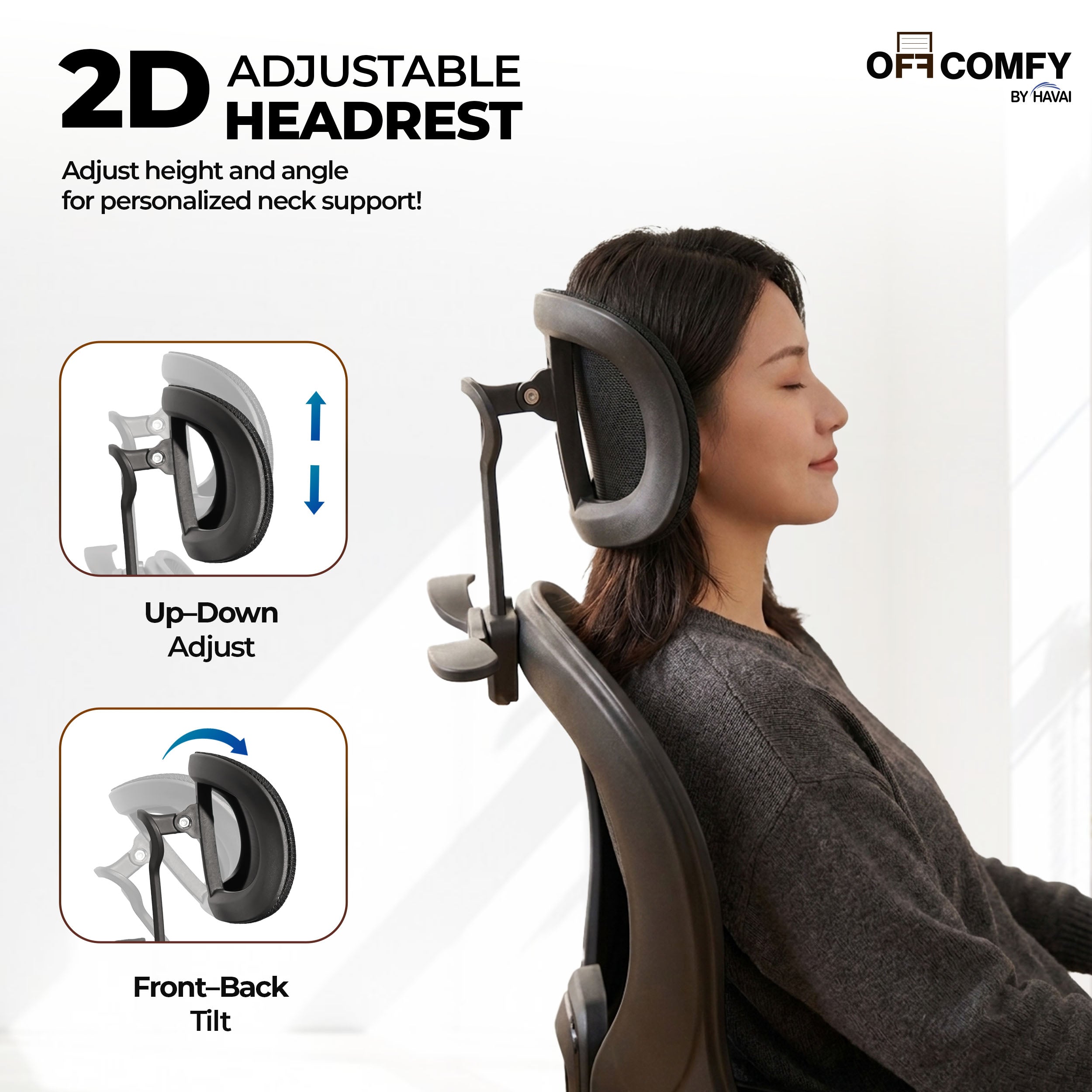 HAVAI Velmora Ergonomic Office Chair | High Back Mesh Chair with Reclining Mechanism, Adjustable Armrest, Headrest &amp; Lumbar Support | Nylon Base &amp; Wheels | Executive/WFH Chair (Black)