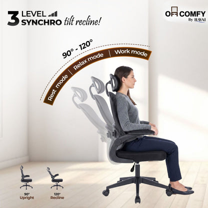 HAVAI LUMA BLACK Ergonomic Mesh Office Chair | Mid Back | Breathable Net Fabric | Height Adjustable | Class 2 Gas Lift | Nylon Base | Smooth Wheels | WFH &amp; Office (BLACK)