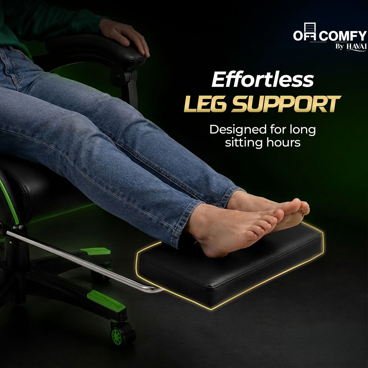 HAVAI Vortex GREEN Gaming Chair | Ergonomic High Back Computer Chair with Linkage Armrests | Reclining &amp; Folding Backrest | Premium 0.55mm PVC Upholstery | High Density Foam Cushion | Class 1 Gas Lift | 320mm Nylon Base | (Green &amp; Black)