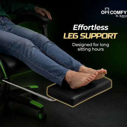 HAVAI Vortex GREEN Gaming Chair | Ergonomic High Back Computer Chair with Linkage Armrests | Reclining &amp; Folding Backrest | Premium 0.55mm PVC Upholstery | High Density Foam Cushion | Class 1 Gas Lift | 320mm Nylon Base | (Green &amp; Black)