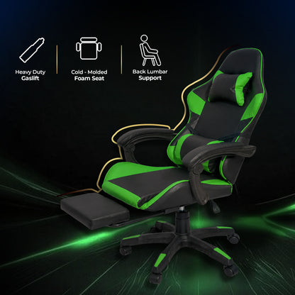 HAVAI Vortex GREEN Gaming Chair | Ergonomic High Back Computer Chair with Linkage Armrests | Reclining &amp; Folding Backrest | Premium 0.55mm PVC Upholstery | High Density Foam Cushion | Class 1 Gas Lift | 320mm Nylon Base | (Green &amp; Black)