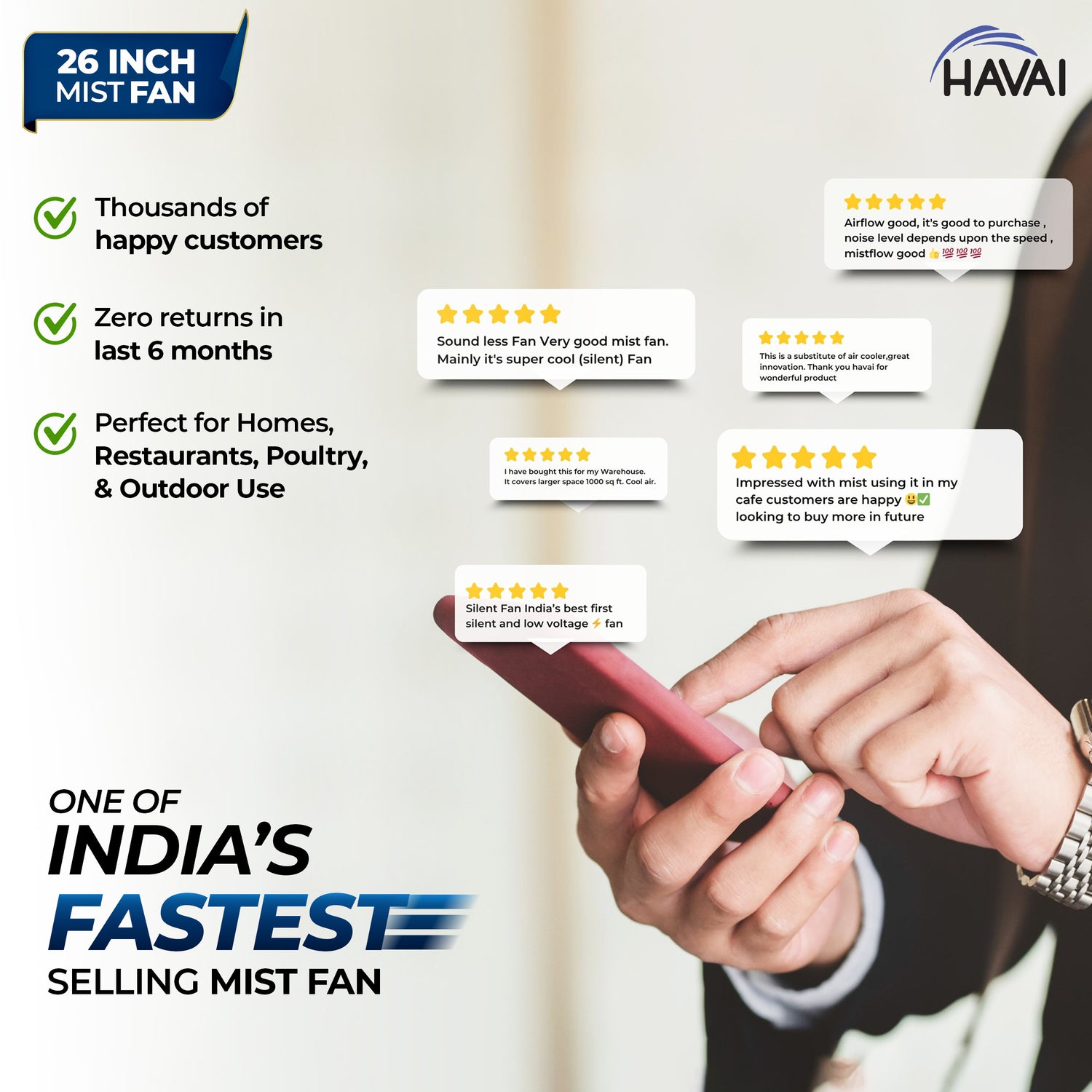 HAVAI Mist Fan 26 inch, 41 Litre Tank, Assembly Included