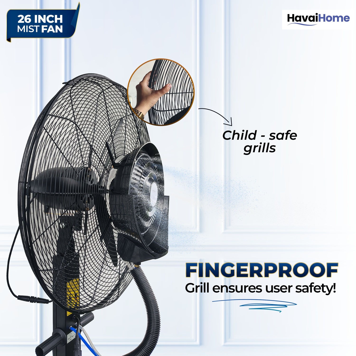 26″ Commercial Mist Fan, 260W Copper Motor | 10m Spray | Manual Mist Control | Aluminium Blade | Finger-Proof Grill | 41L Tank | Fixed 6ft Height | 48-Hour Installation &amp; 1-Year Warranty