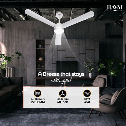 HAVAI Spinel BLDC Ceiling Fan with Decorative Ring | 1200mm, 3 Blades, 27W | Remote Control &amp; 9W LED Light | 2 Years Warranty | Pearl White