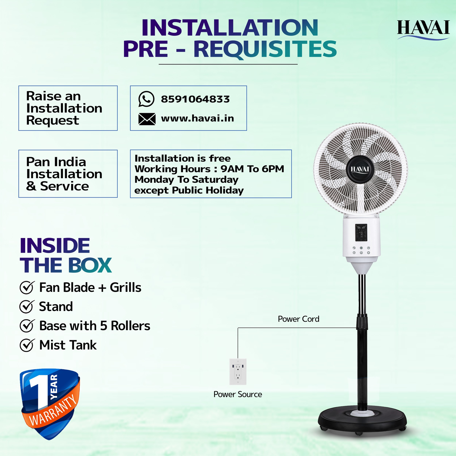 BLU X BLDC Mist Pedestal Fan – 16” Residential BLDC Mist Fan|Low Noise|Remote and Touch Enabled|2.2 Litre Detachable Tank | Installation Included (White, Pack of 1)