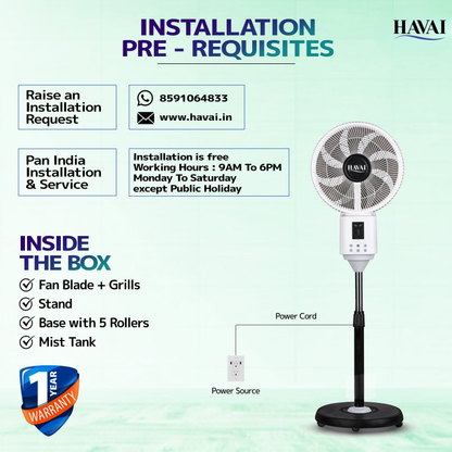 BLU X BLDC Mist Pedestal Fan – 16” Residential BLDC Mist Fan|Low Noise|Remote and Touch Enabled|2.2 Litre Detachable Tank | Installation Included (White, Pack of 1)