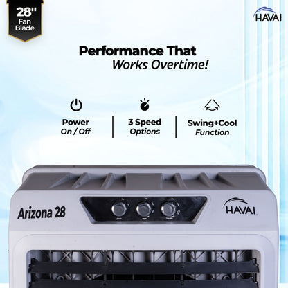 HAVAI Arizona 28 Industrial &amp; Commercial Air Cooler | 28-Inch Engineered 3-Leaf Blade | 10,000 m³/hr Air Delivery | 150L Tank | 500W Motor | 40 Ft Air Throw | Covers 700 Sq. Ft. | Finger Pull Drain Plug | 1-Year Warranty