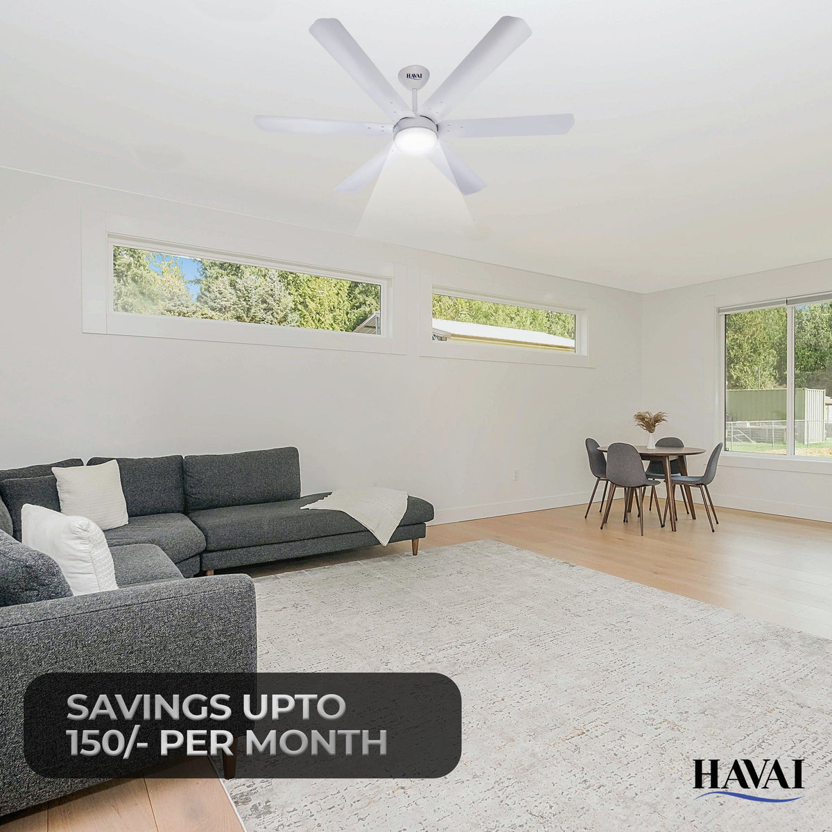 HAVAI Spinel BLDC Ceiling Fan 35W, 1200mm Blade with Remote - Pearl White, 9W LED Light