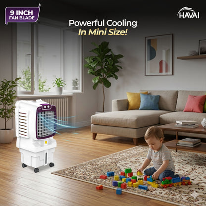 HAVAI Arizona 9 Mini Personal Air Cooler | India’s First 9-Inch Blade Cooler | 2600 RPM | 5 Ft Air Throw | 3-Side Honeycomb | 12L Tank | Motorised Louvers | 120W | Ideal for 50 Sq Ft