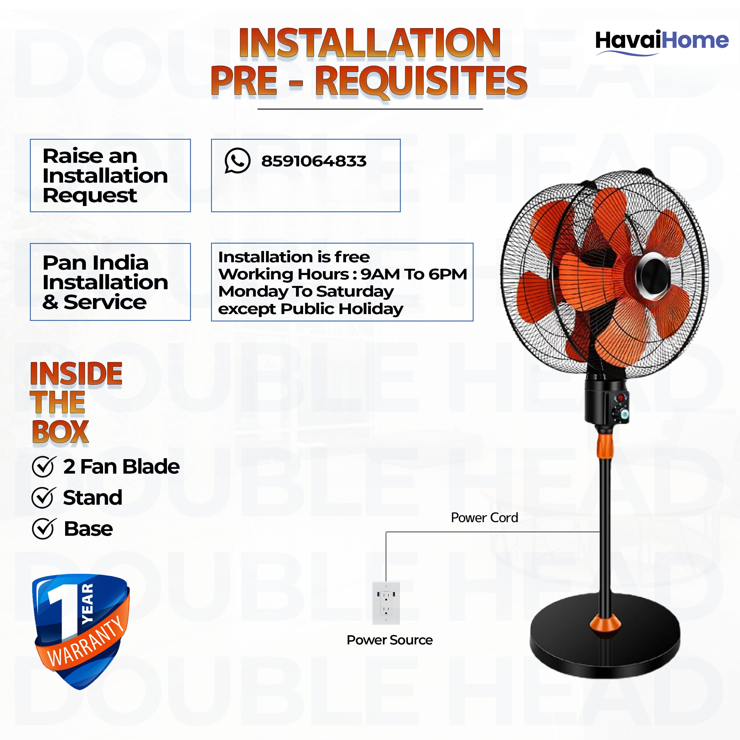 DOUBLE HEAD 360 DEGREE FAN |18 INCH|REMOTE CONTROL, DOUBLE HEADED, 360 Degree Coverage, Pedestal | 1 Year Warranty | 3 SPEED CONTROL | ORANGE AND BLACK