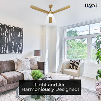 HAVAI Spinel BLDC Ceiling Fan 28W, 1200mm Blade with Remote - Champagne Yellow,9W LED Light