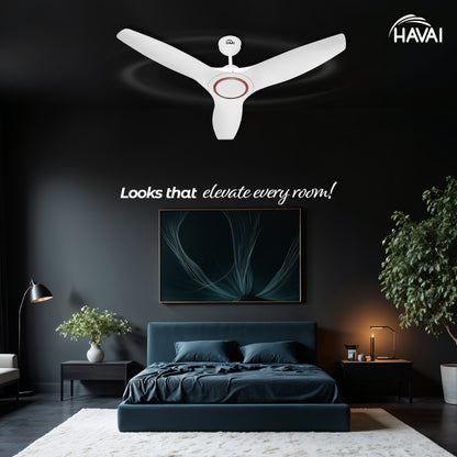 HAVAI Pristine Neo ABS Blade Ceiling Fan | 1200mm, 3 Blades, 27W | Remote Control | 2 Year Warranty | Pearl White