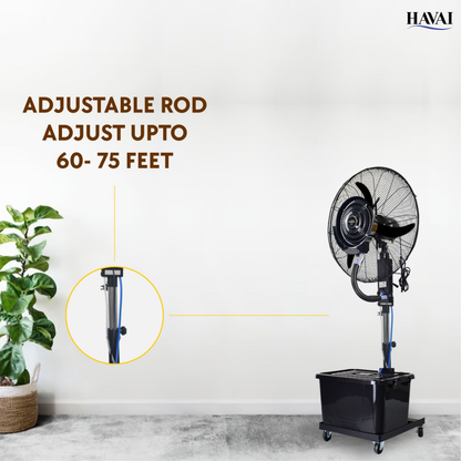 Havai 26″ Commercial Mist Fan with Adjustable Height Rod, 260W Copper Motor | 10m Spray | Manual Mist Control | Aluminium Blade | Finger-Proof Grill | 41L Tank | Fixed 6ft Height | 48-Hour Installation &amp; 1-Year Warranty