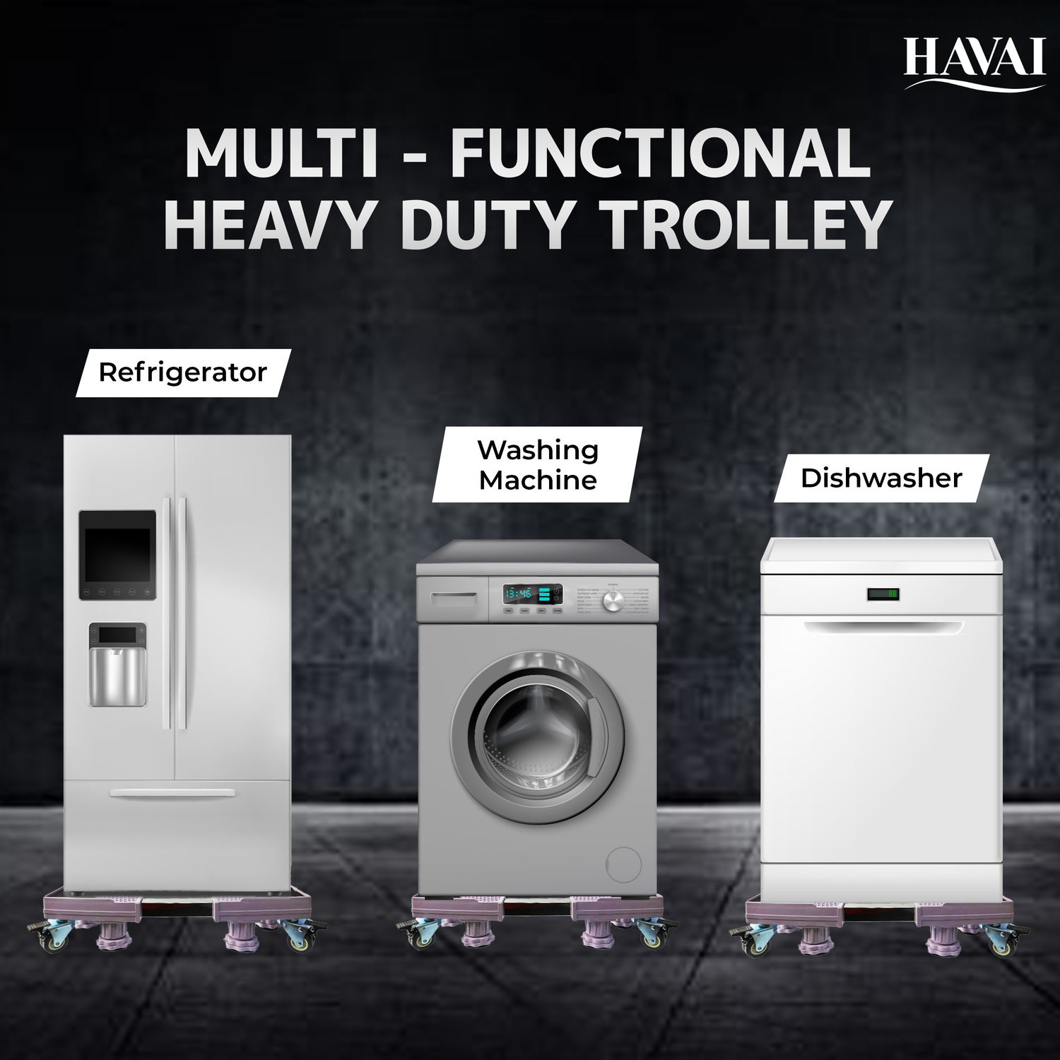 HAVAI Premium Trolley Stand with 4 Wheels 8 Grips For Heavy Duty Adjustable Top Load Washing Machine/Refrigerator/Fridge/Dishwasher/Air Cooler: Colour - Bluish Grey (500 Kg)