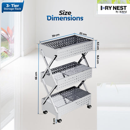 HAVAI Stainless Steel Multipurpose Storage Trolley with Wheels (Chrome, 3)