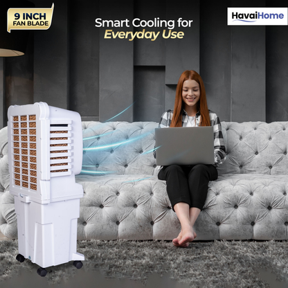 HAVAI Arizona 9 Personal Air Cooler | 9-Inch Blade | 25L Tank | 3-Side Honeycomb Pads | Motorised Louvers | White