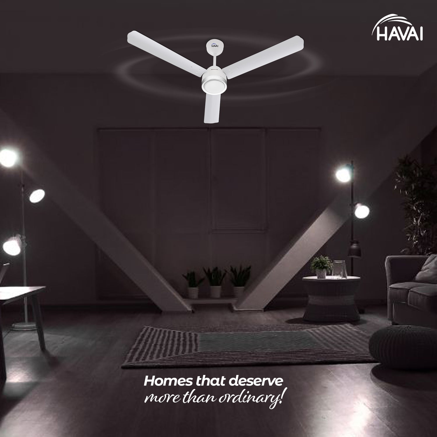 HAVAI Spinel BLDC Ceiling Fan with Decorative Ring | 1200mm, 3 Blades, 27W | Remote Control &amp; 9W LED Light | 2 Years Warranty | Pearl White