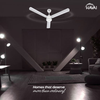 HAVAI Spinel BLDC Ceiling Fan with Decorative Ring | 1200mm, 3 Blades, 27W | Remote Control &amp; 9W LED Light | 2 Years Warranty | Pearl White