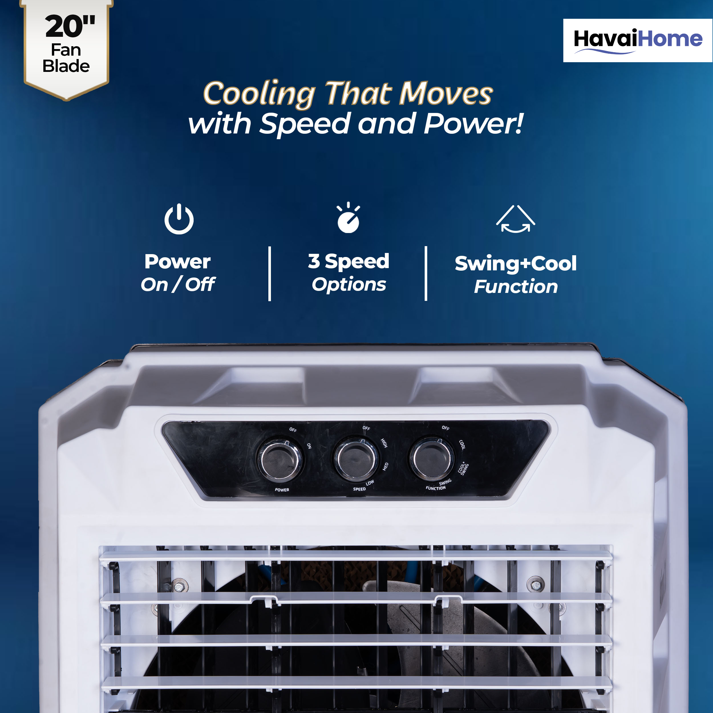 HAVAI Arizona 20 Desert Air Cooler | 120L Water Tank | 20-Inch Metal Blade | 4800 m³/hr Air Delivery | 35 Ft Air Throw | Double Bearing Low Noise Motor | Thick Honeycomb Pads | Covers up to 500 Sq Ft | 1 Year On-Site Warranty