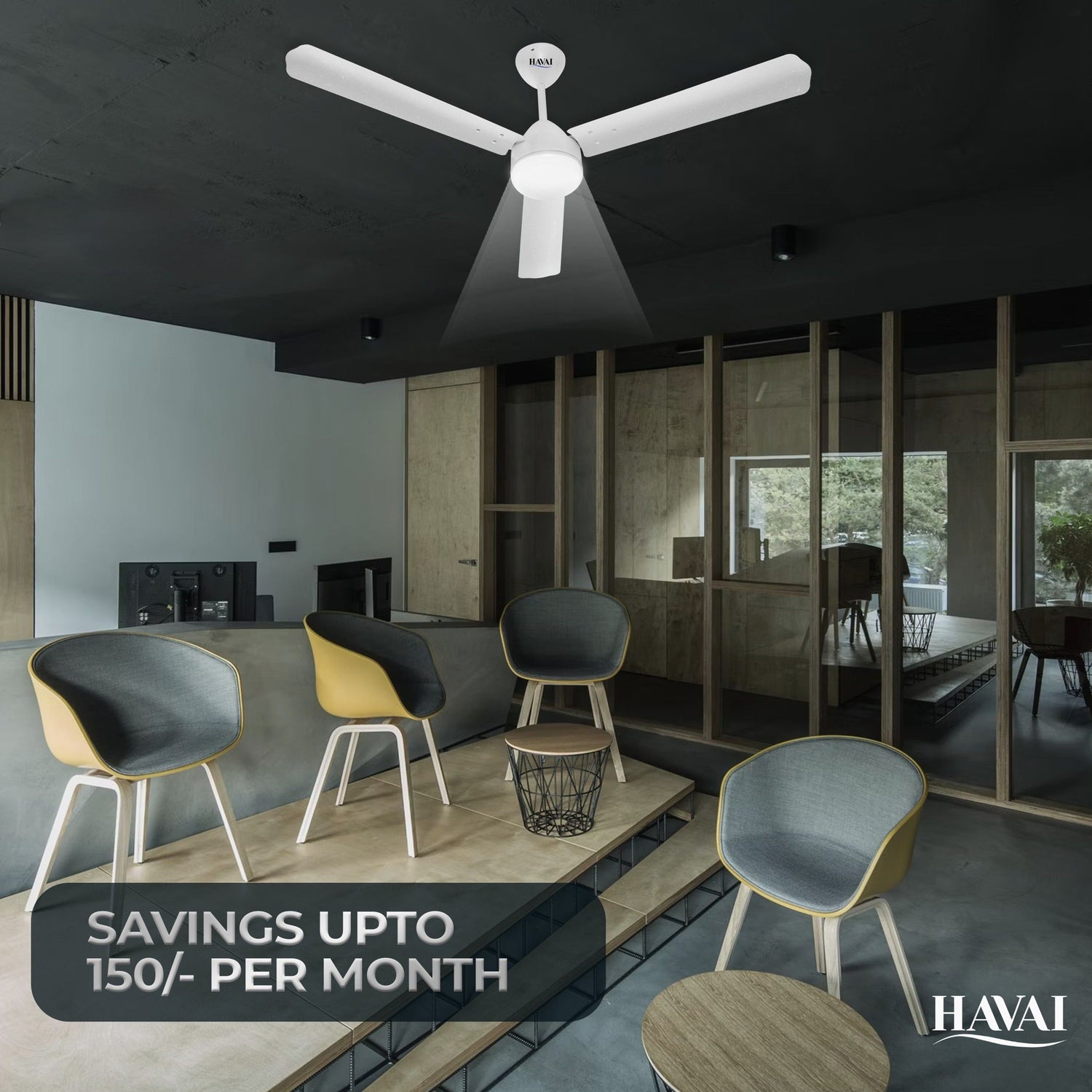 HAVAI Spinel BLDC Ceiling Fan 28W, 1200mm Blade with Remote - Pearl White,9W LED Light