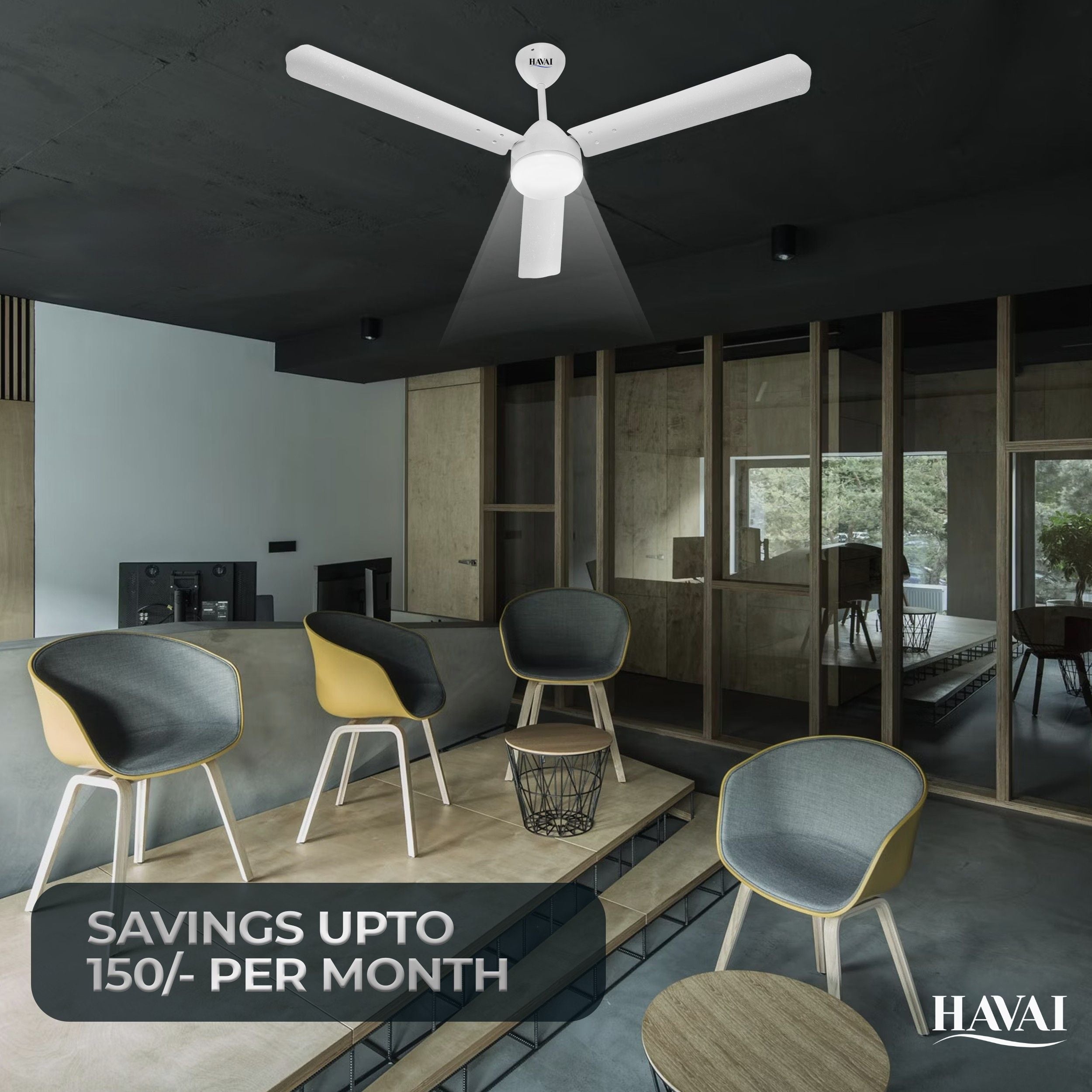 HAVAI Spinel BLDC Ceiling Fan 28W, 1200mm Blade with Remote - Pearl White,9W LED Light
