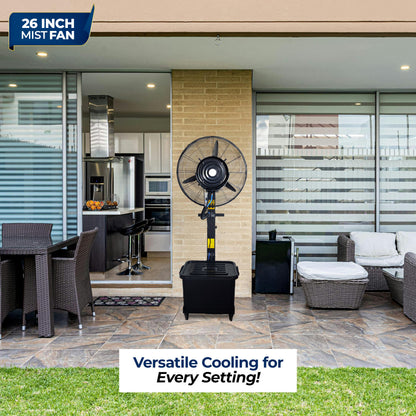 26″ Commercial Mist Fan, 260W Copper Motor | 10m Spray | Manual Mist Control | Aluminium Blade | Finger-Proof Grill | 41L Tank | Fixed 6ft Height | 48-Hour Installation &amp; 1-Year Warranty