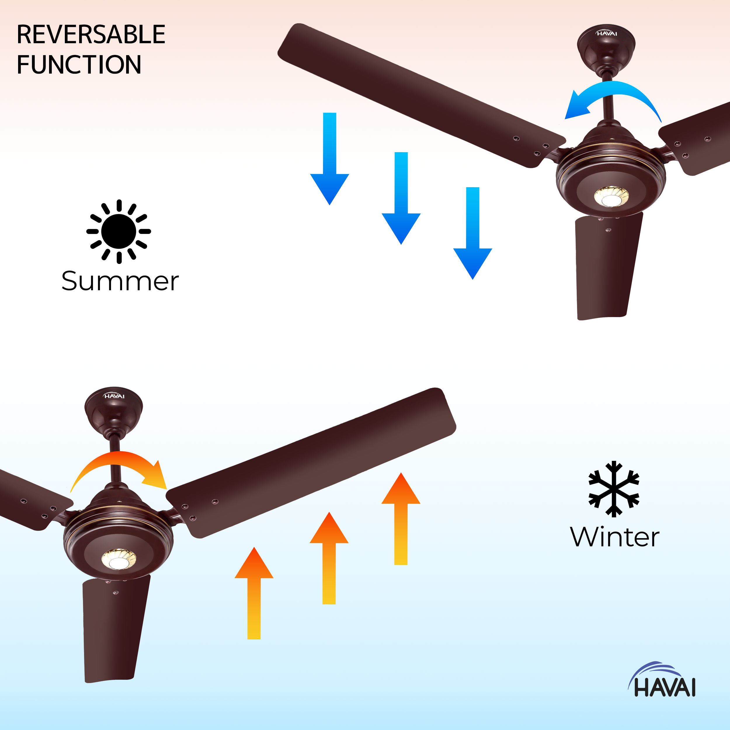 HAVAI Spinel BLDC Ceiling Fan 28W, 1200mm Blade with Remote - CHERRY BROWN