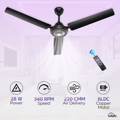HAVAI Spinel BLDC Ceiling Fan 28W, 1200mm Blade with Remote - Smoky Brown