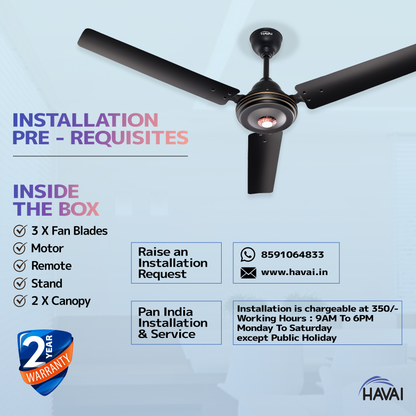 HAVAI Spinel BLDC Ceiling Fan 28W, 1200mm Blade with Remote - Smoky Brown