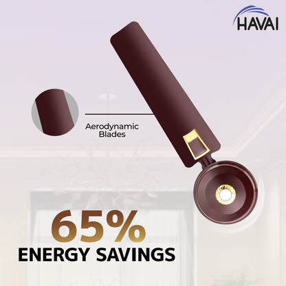 HAVAI Spinel BLDC Ceiling Fan 28W, 1200mm Blade with Remote - CHERRY BROWN, Leaf Deco