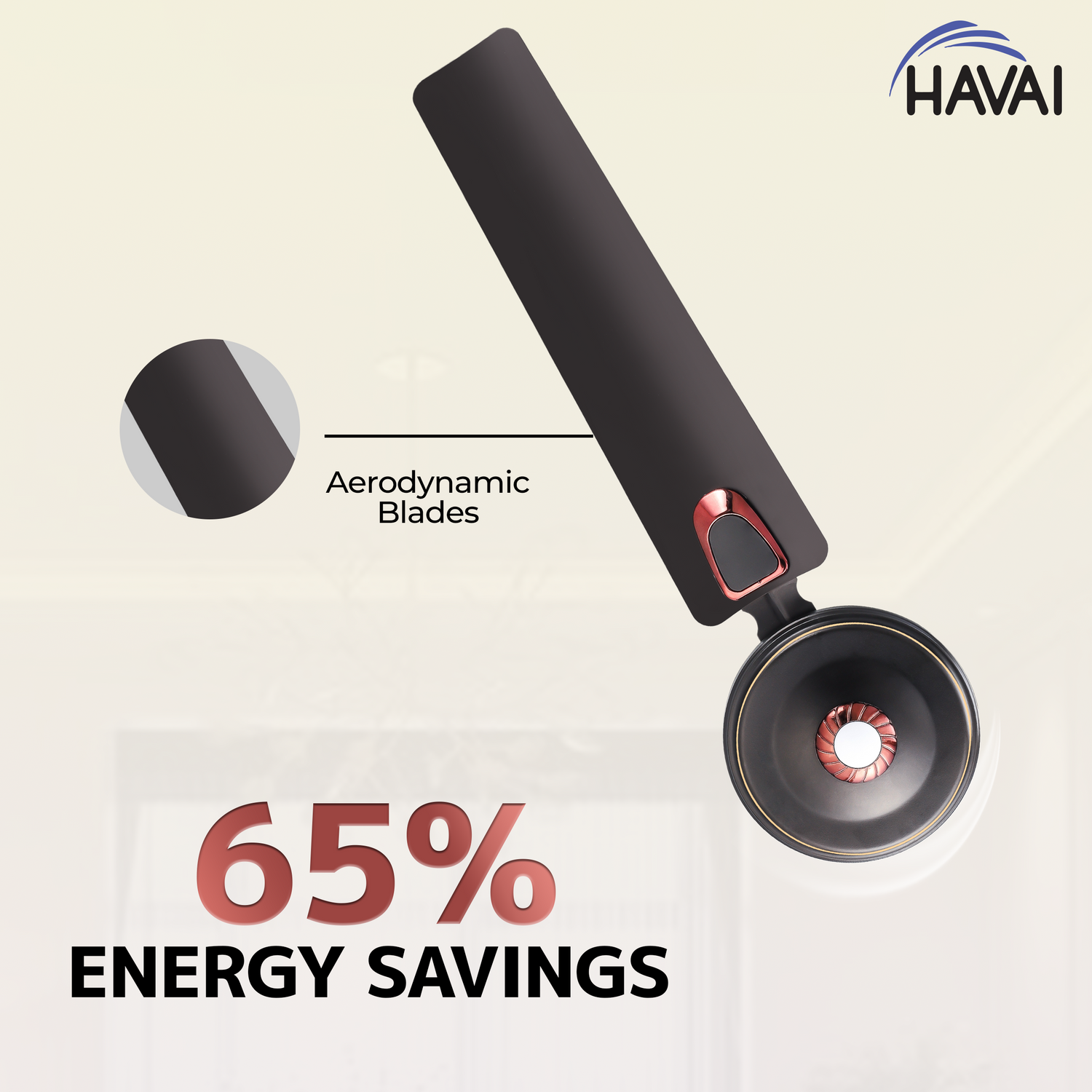 HAVAI Spinel BLDC Ceiling Fan 28W, 1200mm Blade with Remote - Smoky Brown, Leaf Deco