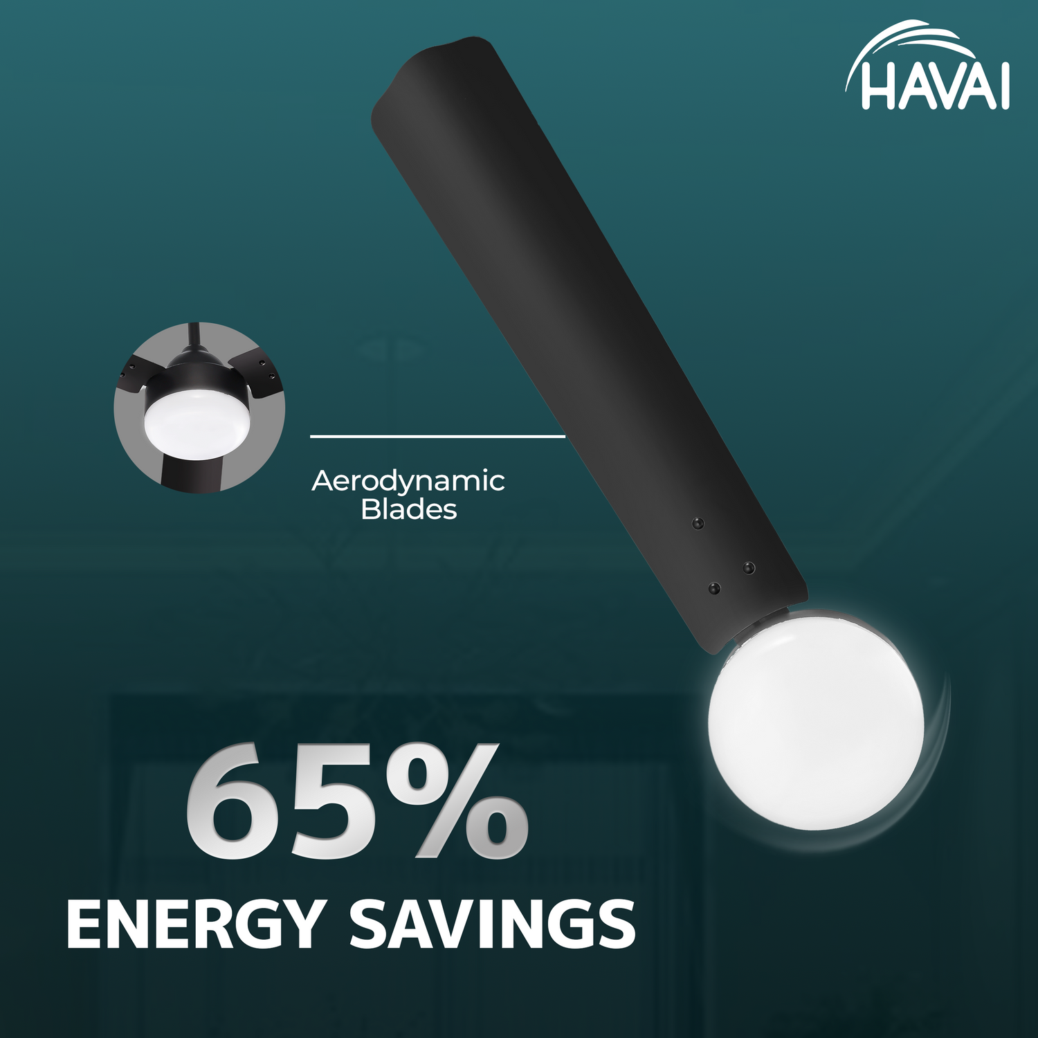 HAVAI Spinel BLDC Ceiling Fan 28W, 1200mm Blade with Remote - Smoky Brown, 0.5W LED