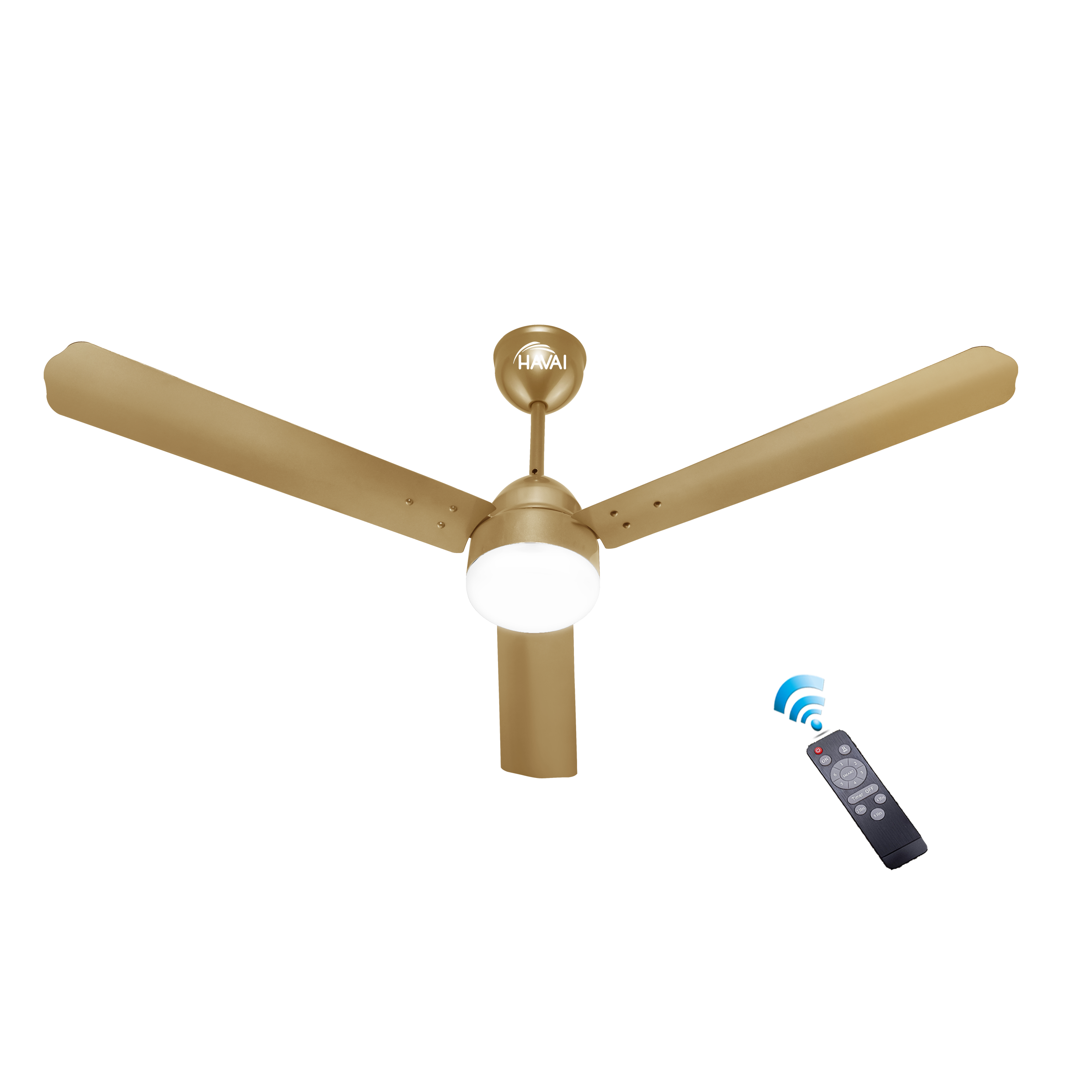 HAVAI Spinel BLDC Ceiling Fan 28W, 1200mm Blade with Remote - Champagne Yellow, 0.5W LED