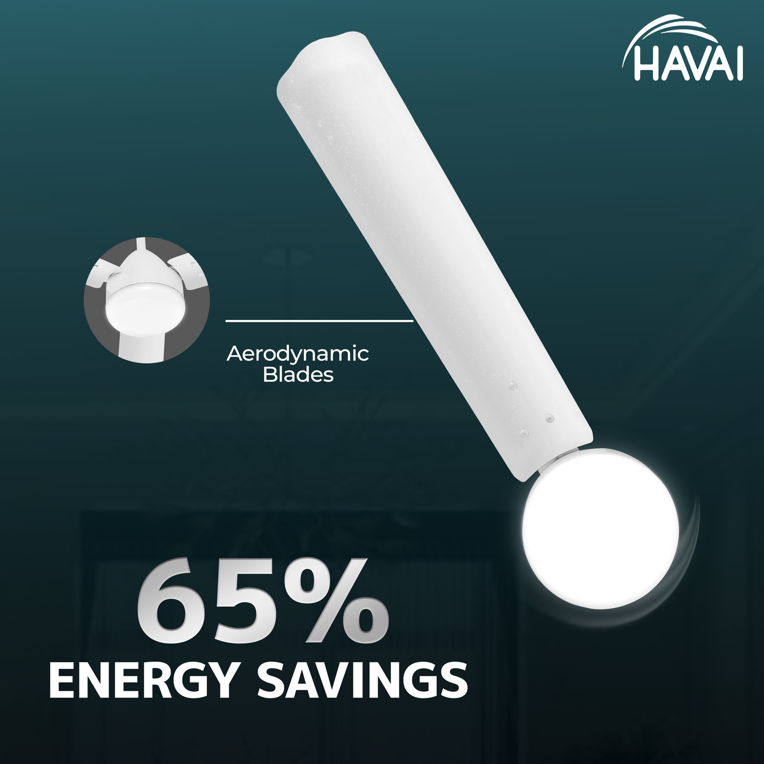 HAVAI Spinel BLDC Ceiling Fan 28W, 1200mm Blade with Remote - Pearl White,0.5W LED