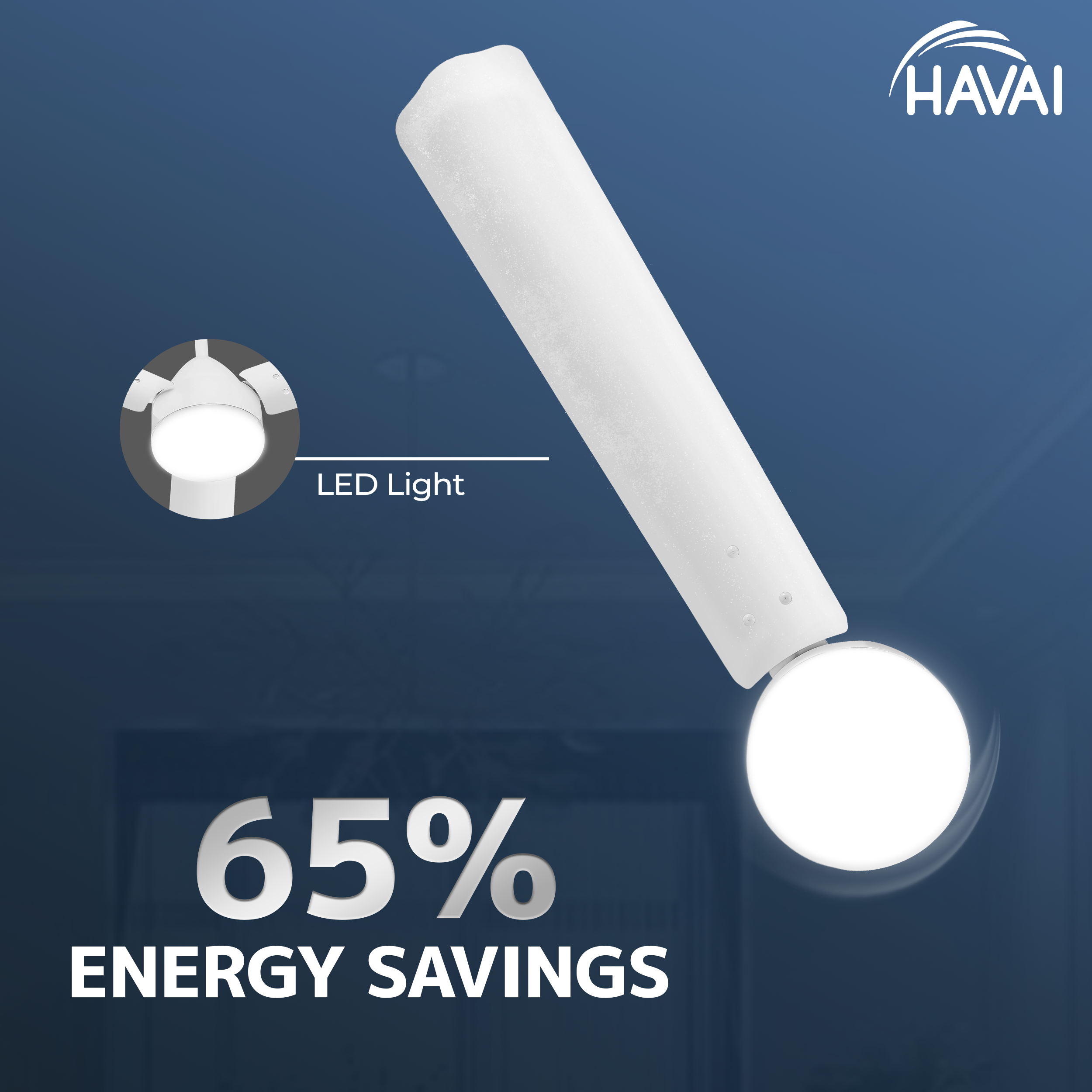 HAVAI Spinel BLDC Ceiling Fan 28W, 1200mm Blade with Remote - Pearl White,9W LED Light