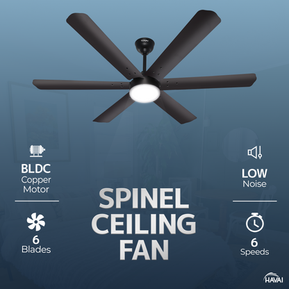 HAVAI Spinel BLDC Ceiling Fan 35W, 1200mm Blade with Remote - Smoky Brown,0.5W LED Light