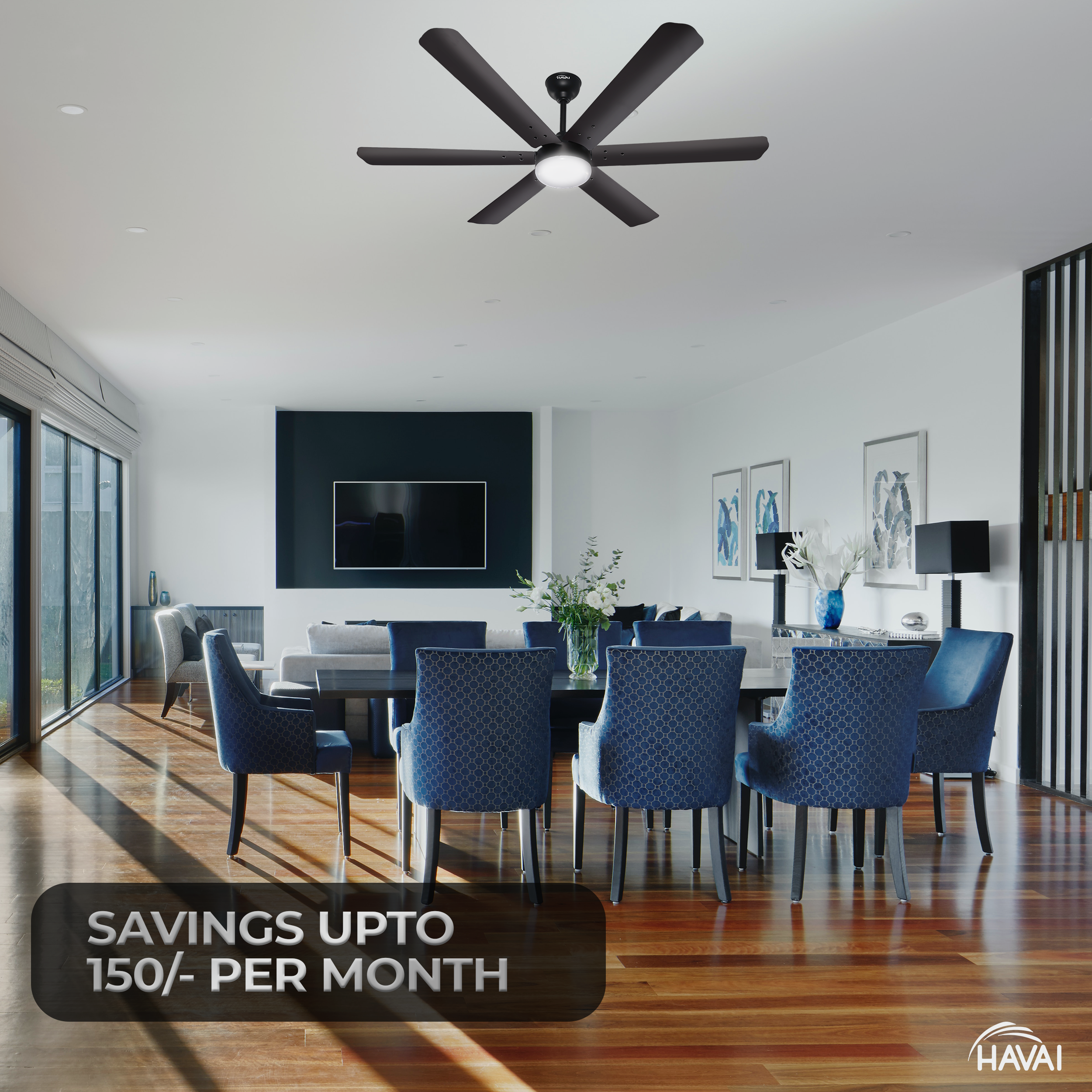 HAVAI Spinel BLDC Ceiling Fan 35W, 1200mm Blade with Remote - Smoky Brown,0.5W LED Light