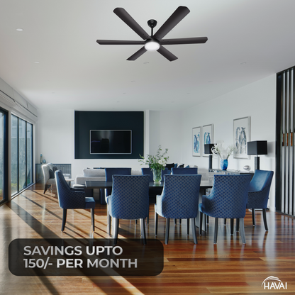 HAVAI Spinel BLDC Ceiling Fan 35W, 1200mm Blade with Remote - Smoky Brown,0.5W LED Light