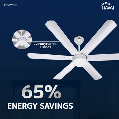 HAVAI Spinel BLDC Ceiling Fan 35W, 1200mm Blade with Remote - Pearl White,0.5W LED Light