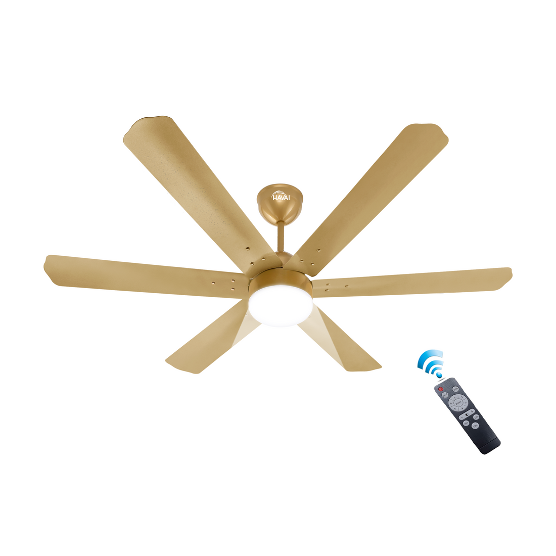 HAVAI Spinel BLDC Ceiling Fan 35W, 1200mm Blade with Remote - Champagne Yellow, 9W LED Light