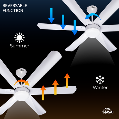 HAVAI Spinel BLDC Ceiling Fan 35W, 1200mm Blade with Remote - Pearl White, 9W LED Light