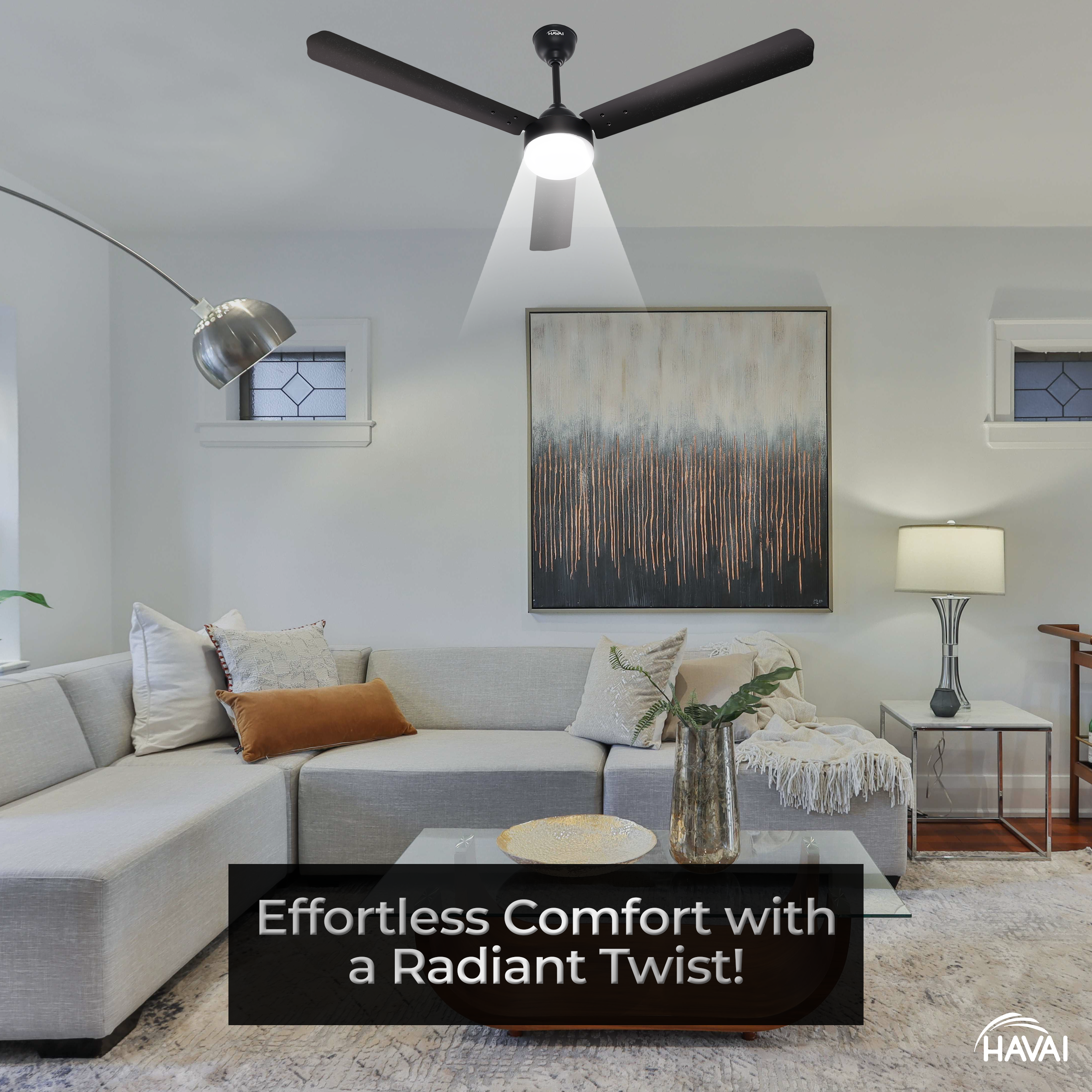 HAVAI Spinel BLDC Ceiling Fan 28W, 1200mm Blade with Remote - Smoky Brown,9W LED Light