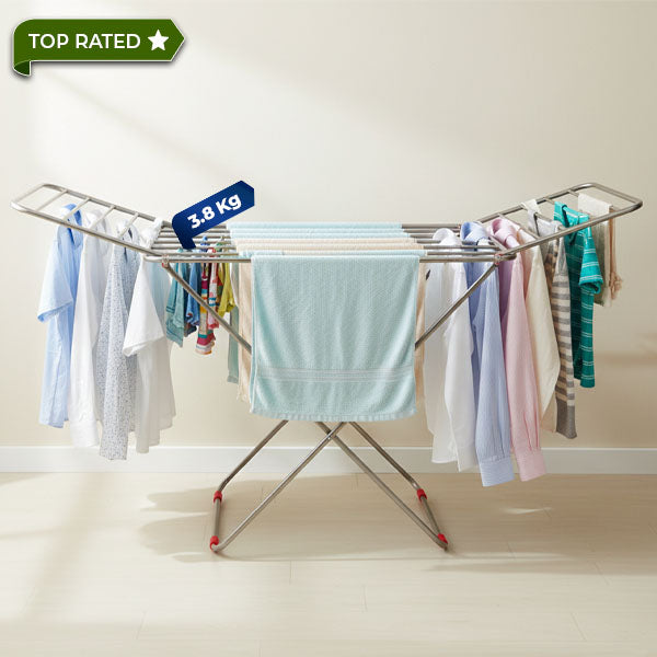 HAVAI DryNest 3.8 KG Heavy Duty Foldable Clothes Drying Stand | 20 Square Rust-Free Steel Rods | Strong Load Capacity | 3-Way Folding Laundry Airer | Space-Saving Indoor &amp; Balcony Clothes Stand | 1-Year Warranty