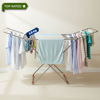 HAVAI DryNest 3.8 KG Heavy Duty Foldable Clothes Drying Stand | 20 Square Rust-Free Steel Rods | Strong Load Capacity | 3-Way Folding Laundry Airer | Space-Saving Indoor &amp; Balcony Clothes Stand | 1-Year Warranty